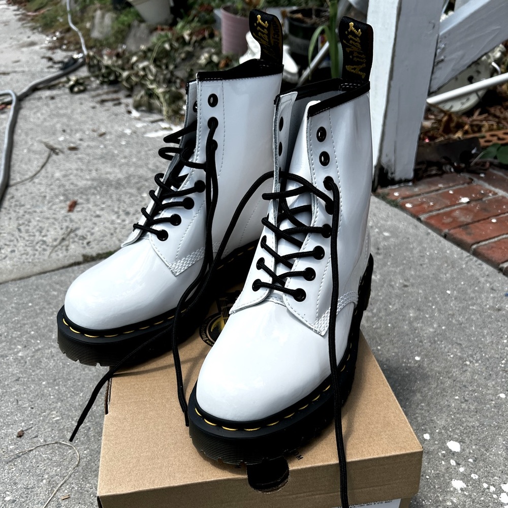 Dr Martens White Patent 1460 Bex Boots - Size 8 (Men) Size 9 (Women)